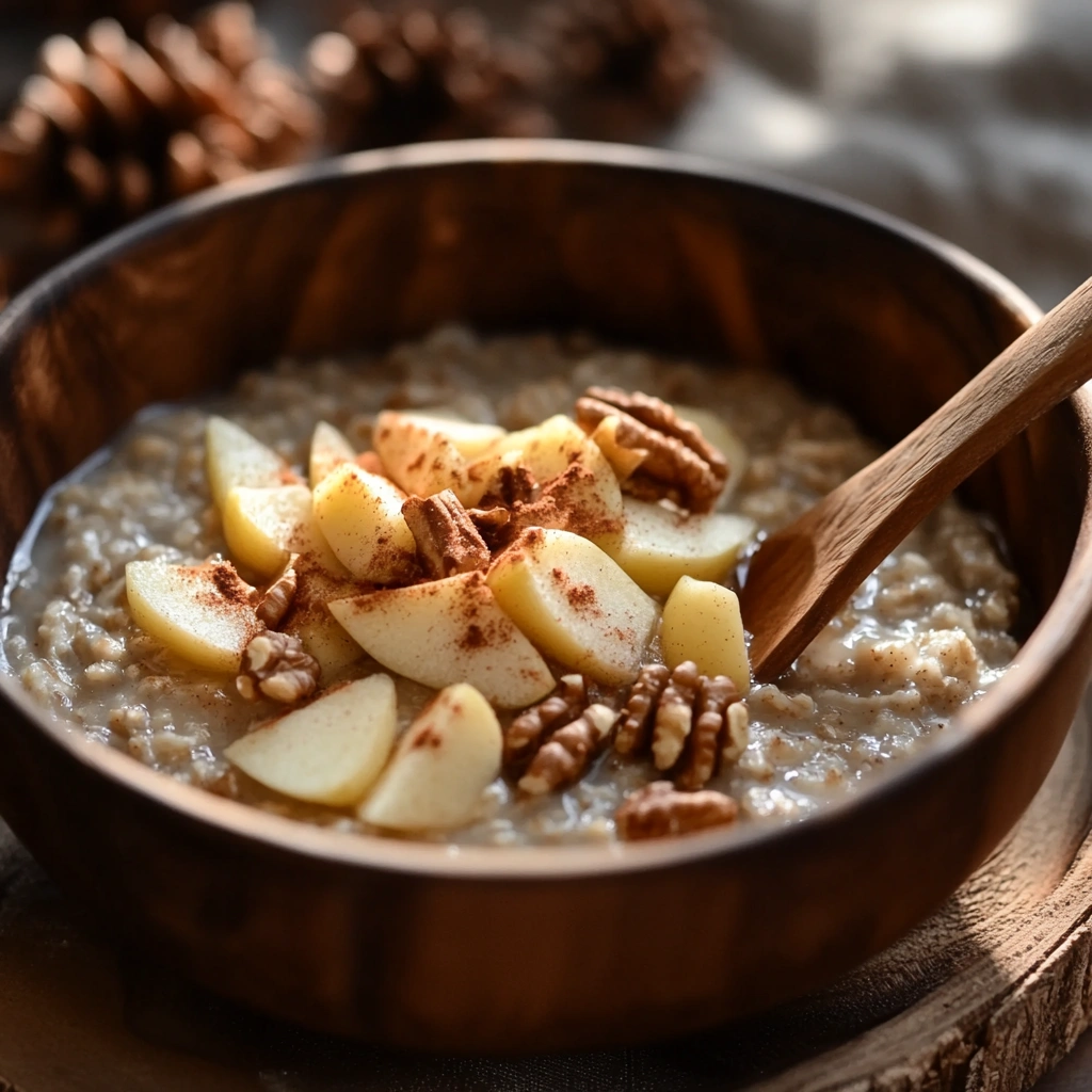 Вівсяна каша з яблуками та горіхами