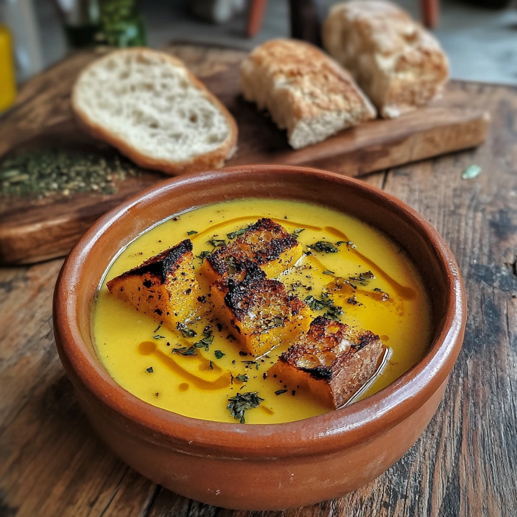 Гарбузовий суп з хрустким хлібом