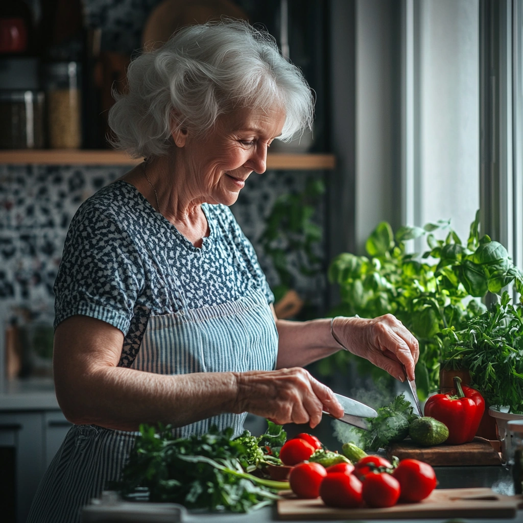 Літня людина готує їжу за планом харчування